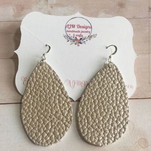 Faux leather teardrop champagne colored earrings